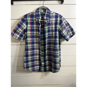 Polo Ralph Lauren Shirt‎ Mens Medium Button Up Blue Pink Madras Plaid Preppy